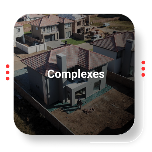 Newly constructed houses in a complex, with a 