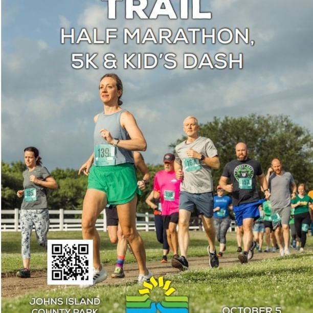 A poster for the trail half marathon 5k and kid 's dash