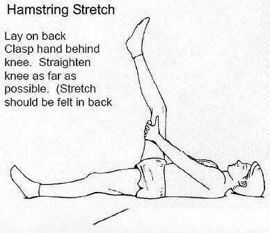 A black and white drawing of a person doing a hamstring stretch.