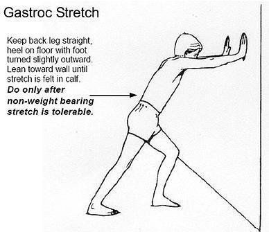 A black and white drawing of a person doing a gastroc stretch