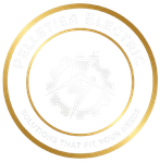 Gold and white logo for Pelletier Electric. White text "Pelletier Electric" and "Solutions that fit your needs!" encircles a central design.
