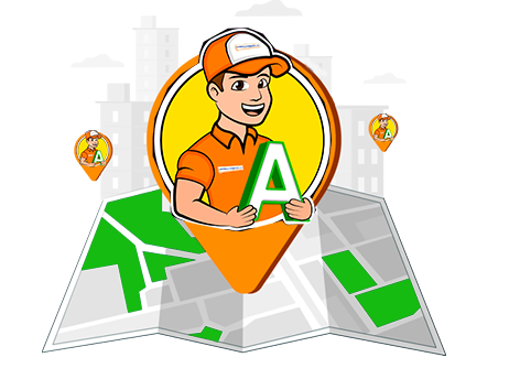 Repartidor sosteniendo una letra 