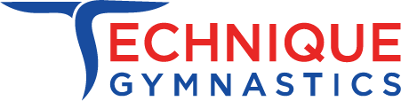 A blue and orange logo for technique gymnastics