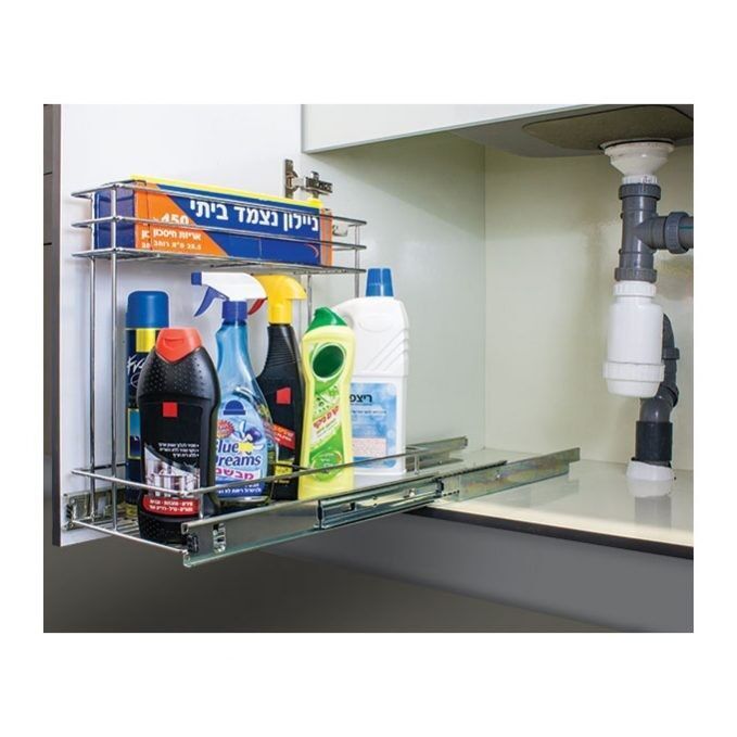 עגלת חומרי ניקוי 2 קומות דו-צדדי מתחת לכיור ניקל
