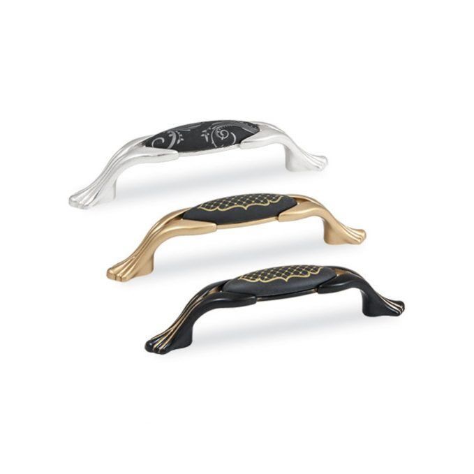 ידית 9.6 סמ שחור קישוט זהב עלים/ חלק שנהב