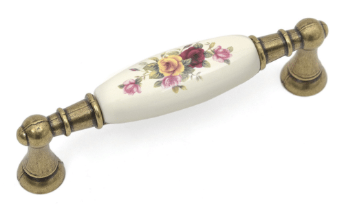 ידית ברונזה עתיק + פורצלן פרח סגול צהוב