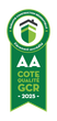 Label vert d'assurance qualité avec le texte « AA », « COTE QUALITÉ GCR - 2025 ».