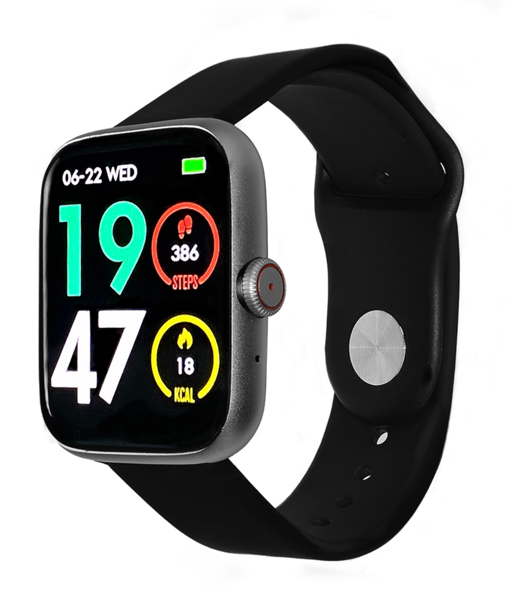 Uno smartwatch con cinturino nero e quadrante nero