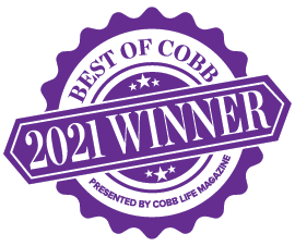 A purple stamp that says best of cobb 2021 winner