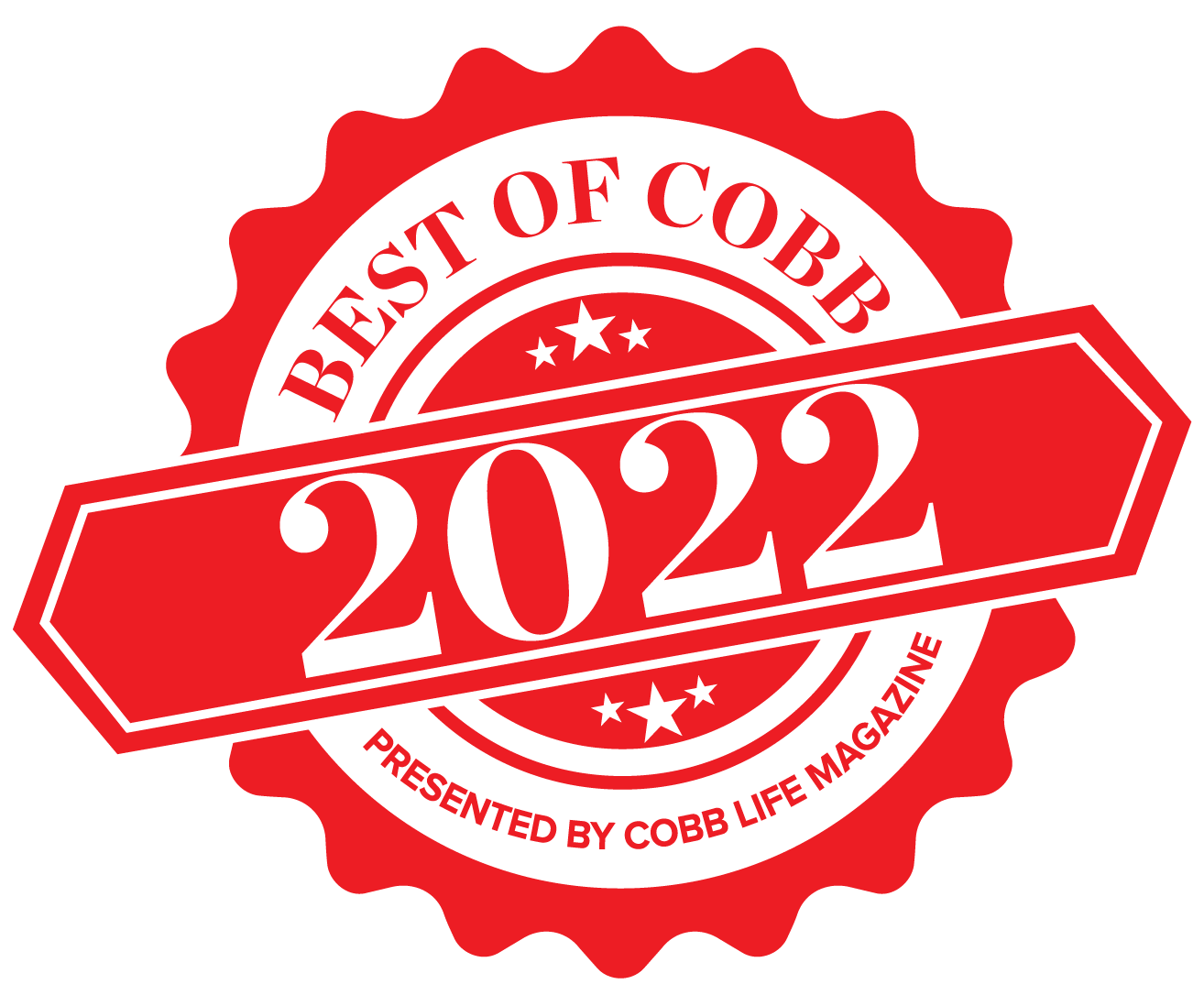 A red stamp that says best of cobb 2022 presented by cobb life magazine
