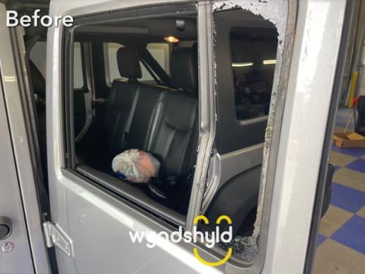 Before a Car Window Replacement on a Jeep Wrangler in Marietta, GA