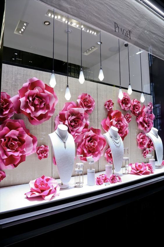 roses in shopping window retail store