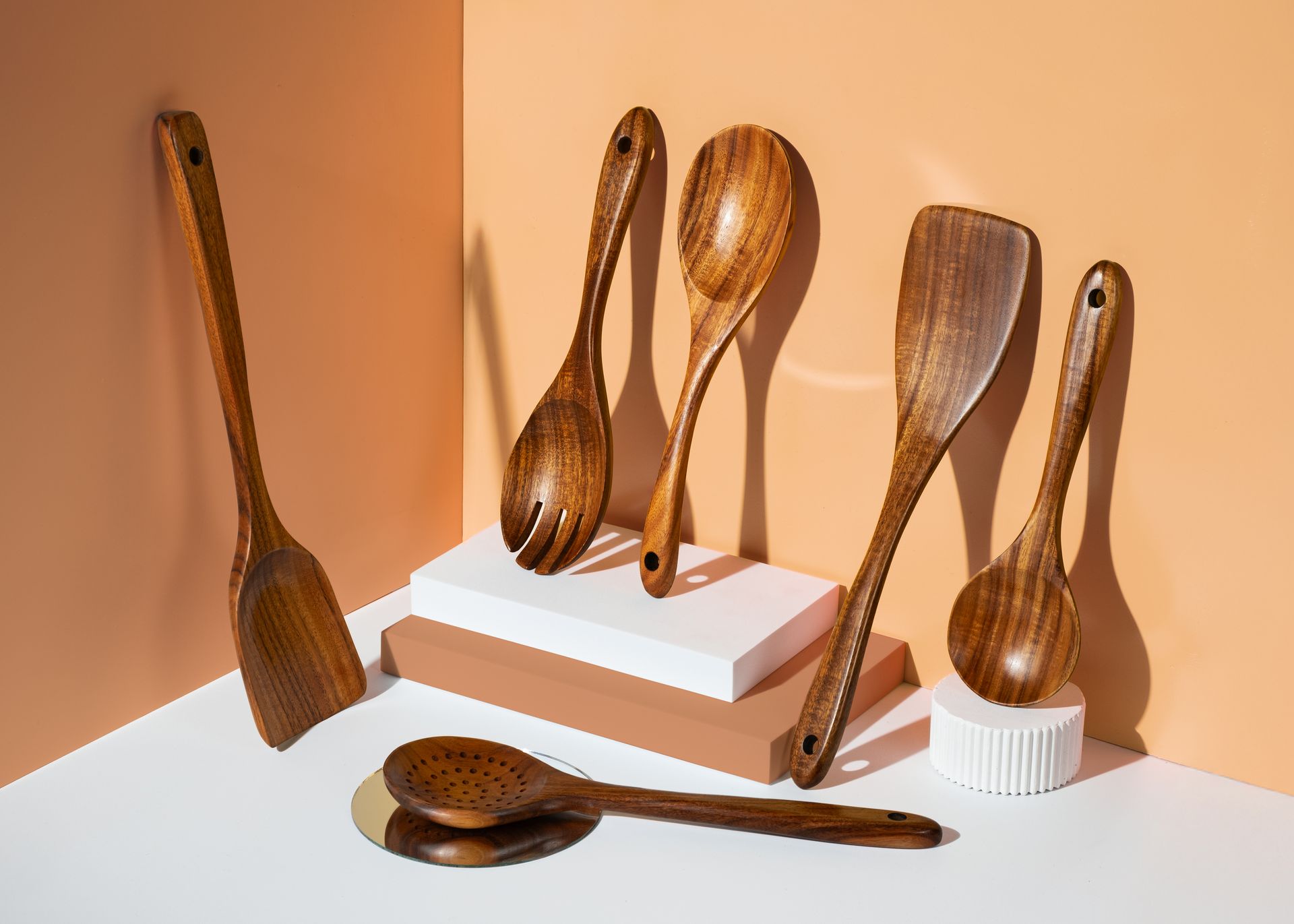 6-Piece Teak Wood Cooking Spoon Set – Premium Wooden Utensils for Kitchen