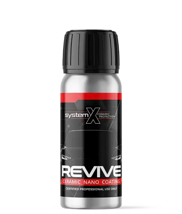 Black and red Revive ceramic nano coating bottle with black cap on white background