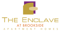 A black and white logo for the enclave at brookside apartment homes.
