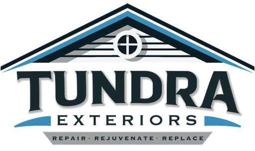 Tundra Exteriors logo with a roof outline, text "TUNDRA EXTERIORS," and tagline "REPAIR &bull; REJUVENATE &bull; REPLACE".