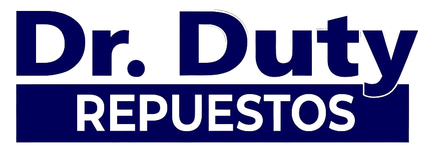 Logotipo de Dr. Duty en azul oscuro y blanco. Las palabras 