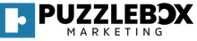 The logo for puzzlebox marketing is blue and black