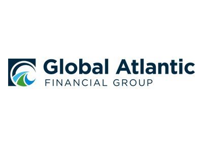 Logo of Global Atlantic Financial Group: Blue square with wave symbol, text 