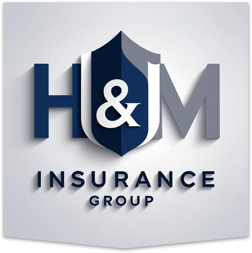 H&M Insurance Group logo: dark blue "H," gray "M", & white " &" inside a shield on a gradient background.