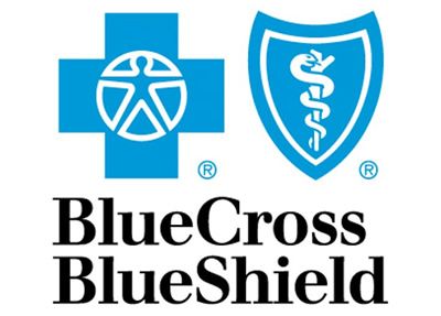 Blue Cross Blue Shield logo with a blue cross and a blue shield containing a staff.