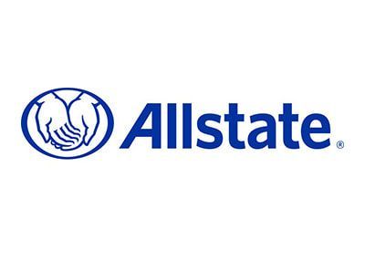 Allstate logo: Blue hands within a blue circle, with 