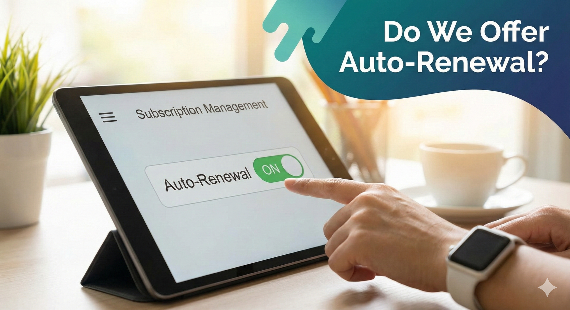 People with arms raised, connected to a curving line, with a technology symbol.