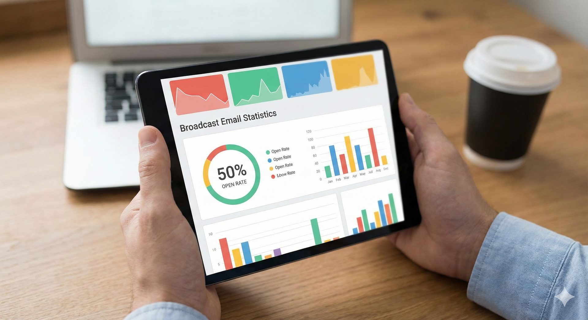 Stylized figures with raised arms, connected by curving lines, and a circle. Dark blue and yellow.