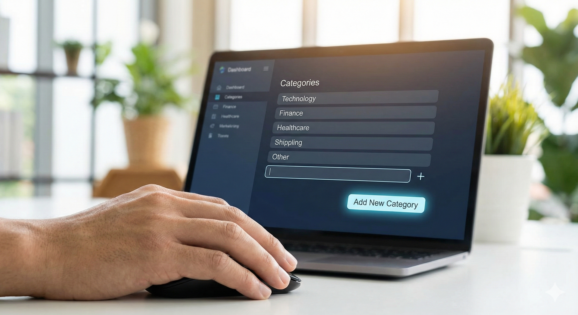 Abstract logo: stylized figures reaching upwards, blue and gold, with a curved line and tech-like circles.