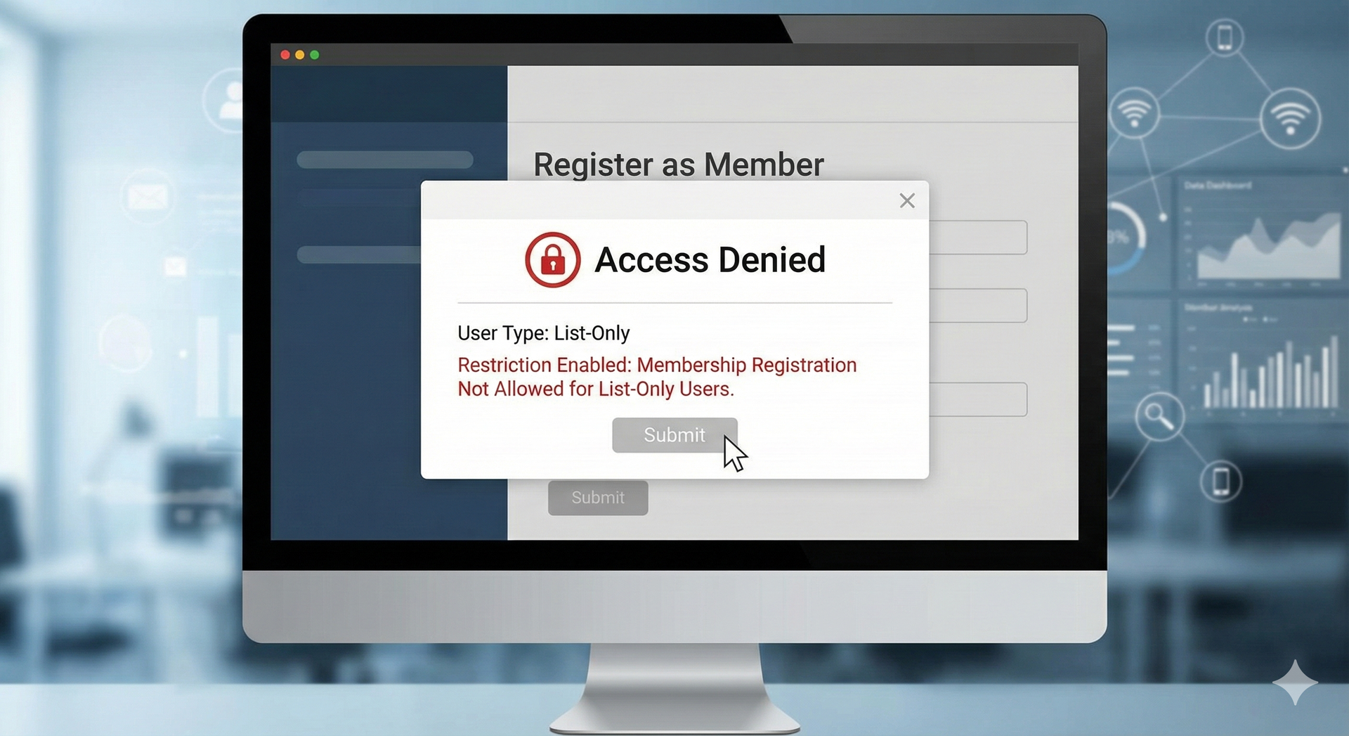 Stylized figures with raised arms, connected by curving lines, and a circle. Dark blue and yellow.