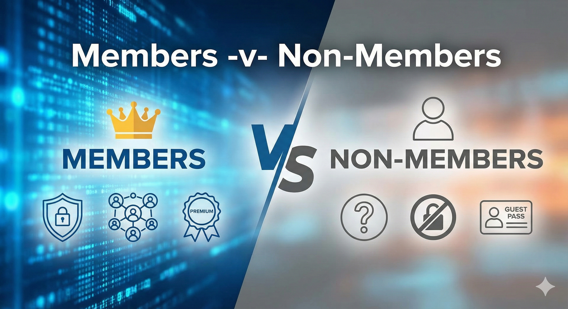 Stylized figures with raised arms, connected by curving lines, and a circle. Dark blue and yellow.