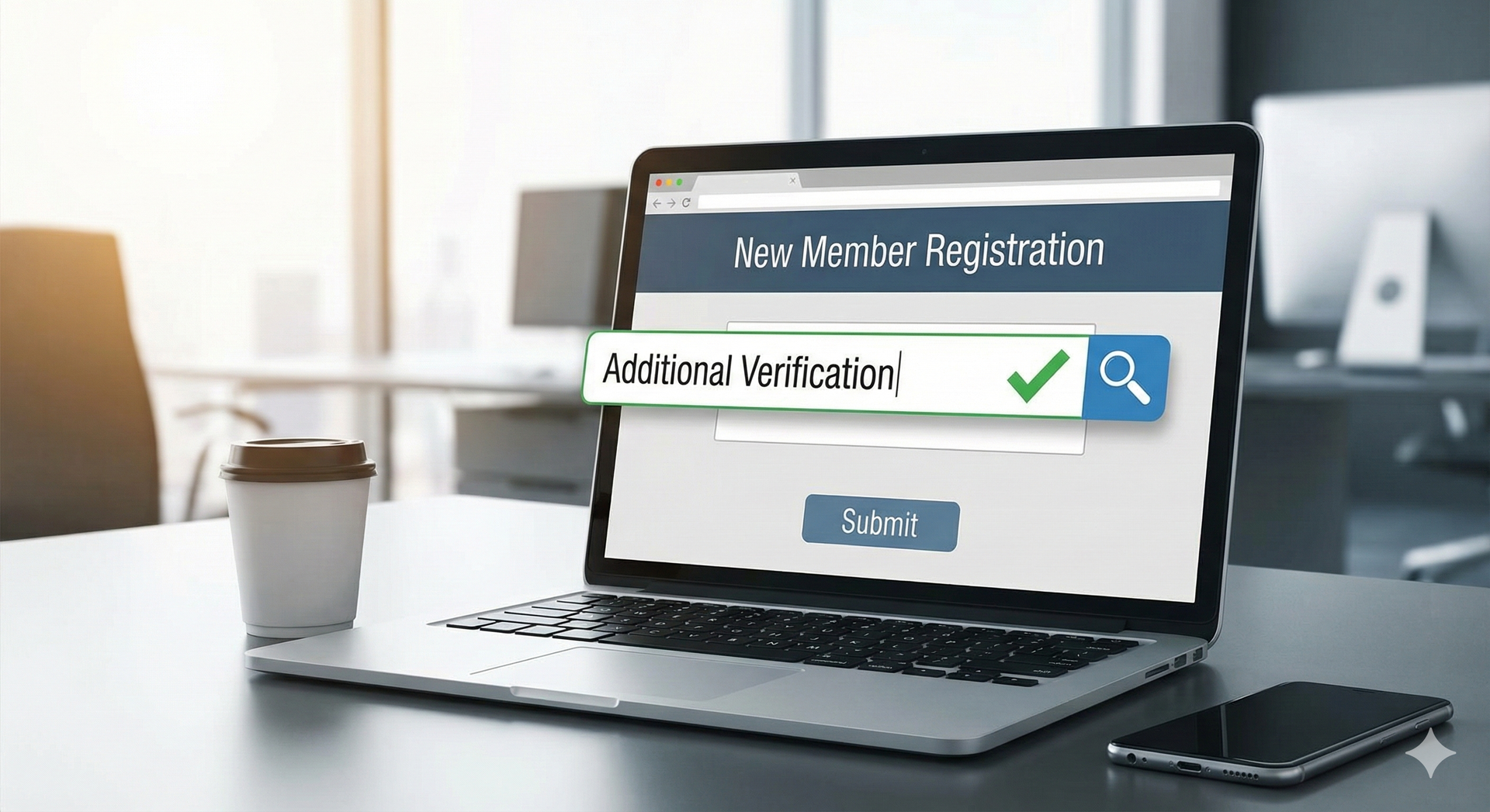 Stylized figures with raised arms, connected by curving lines, and a circle. Dark blue and yellow.