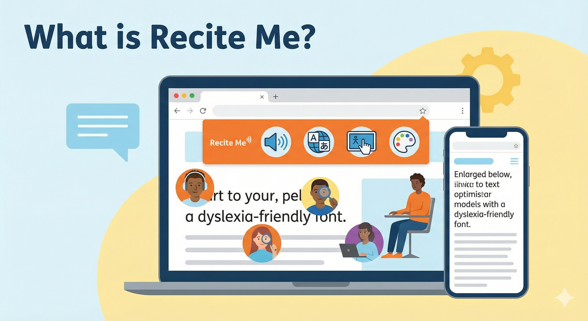 Abstract logo: stylized figures reaching upwards, blue and gold, with a curved line and tech-like circles.