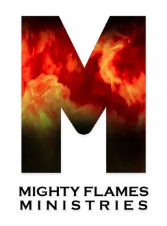 A logo for mighty flames ministries with a letter m
