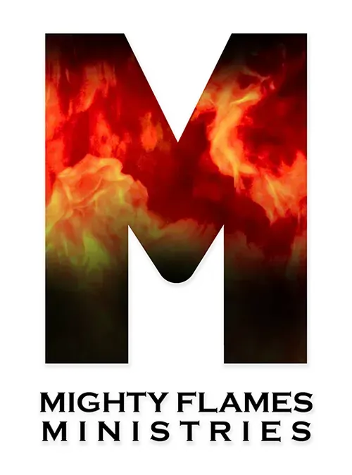 A logo for mighty flames ministries with a letter m