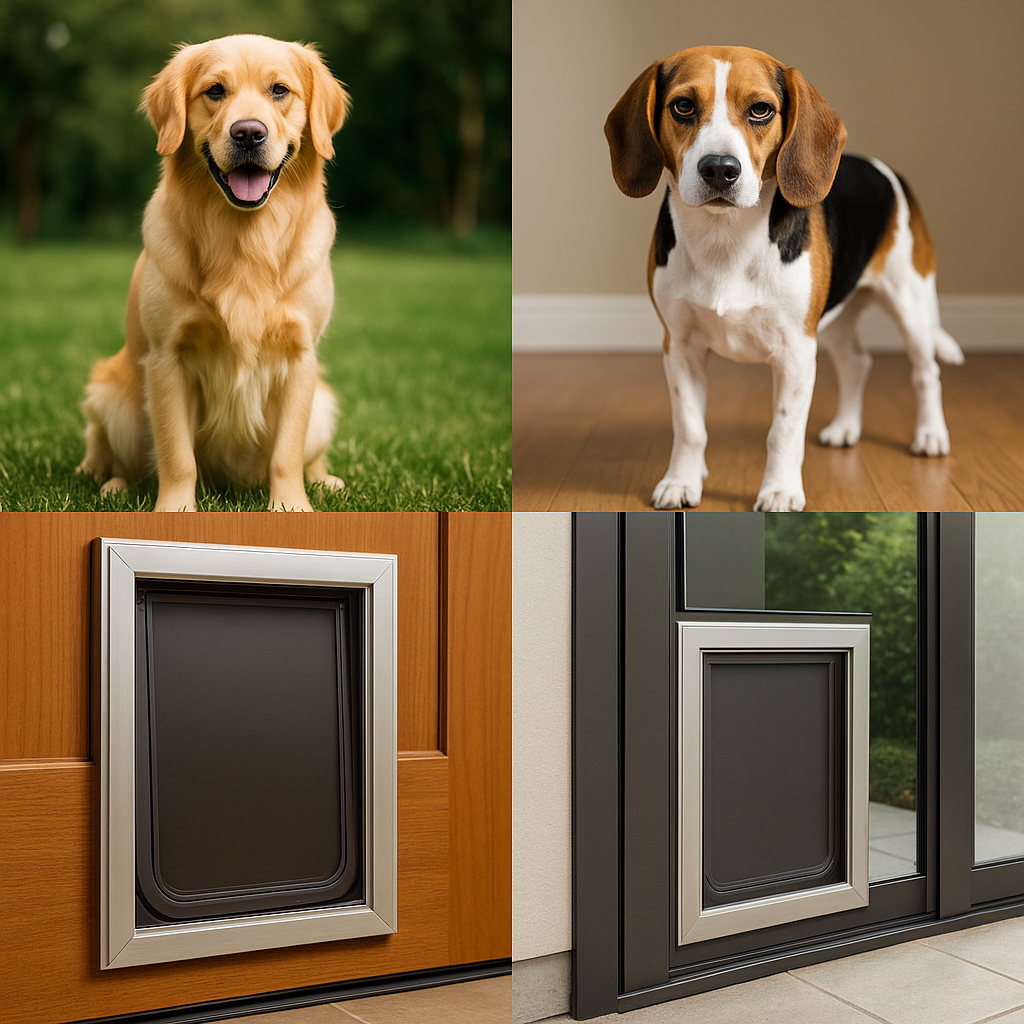 Professional installing a doggy door