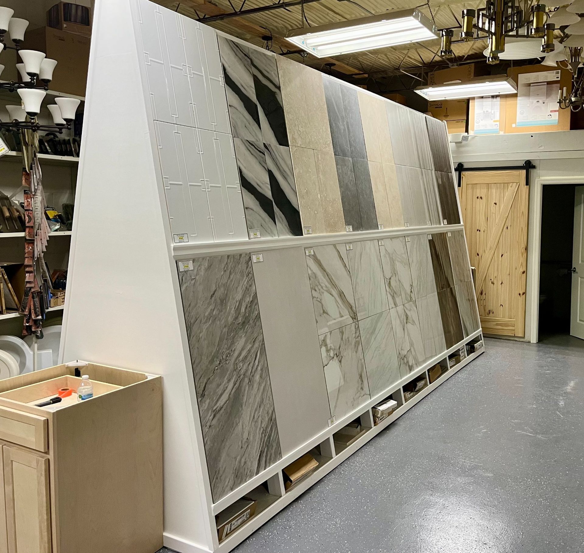 A large display of tiles in a store