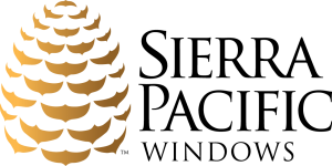 The logo for sierra pacific windows has a pine cone on it.
