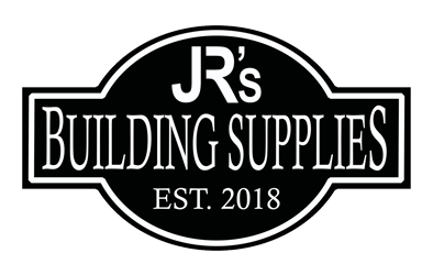 The logo for jr 's building supplies is black and white.