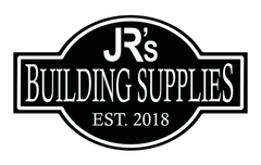The logo for jr 's building supplies is black and white.