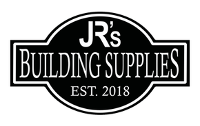 The logo for jr 's building supplies is black and white.