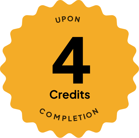 Blue badge with text: