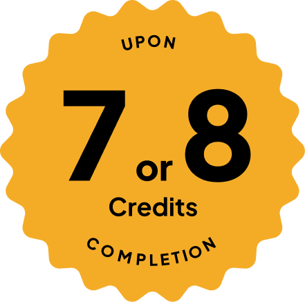 Blue badge with text: 