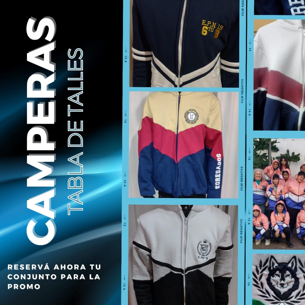 Un cartel para camperas muestra una variedad de chaquetas.