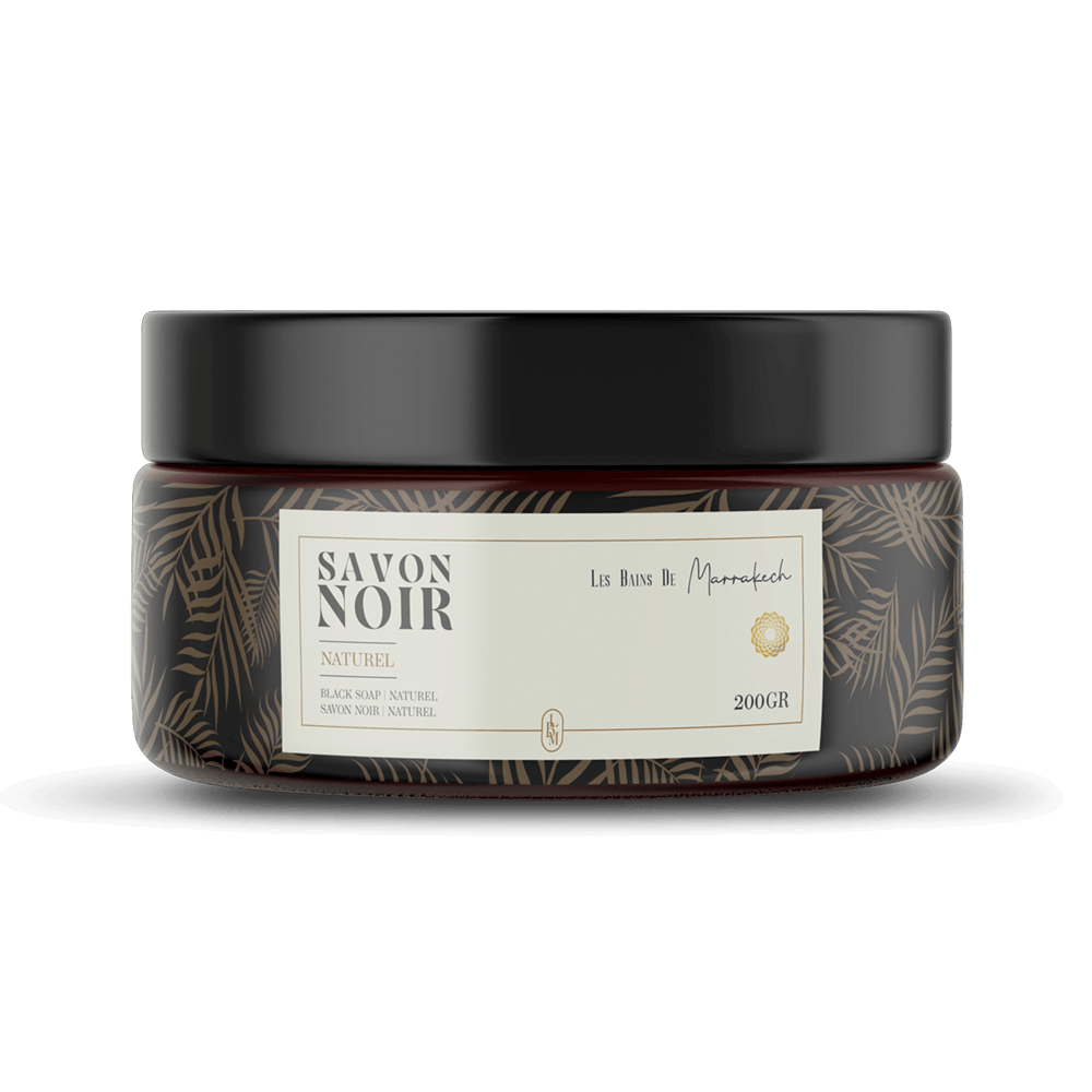 Savon noir naturel 200g, inspiré du rituel hammam marocain, idéal pour purifier la peau et préparer le corps au gommage.