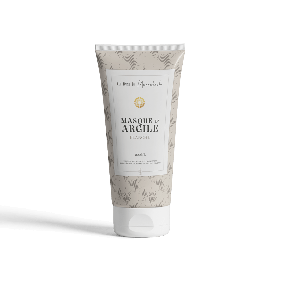 Masque à l’argile blanche 200g, purifiant et hydratant, idéal pour prendre soin de la peau avec douceur.