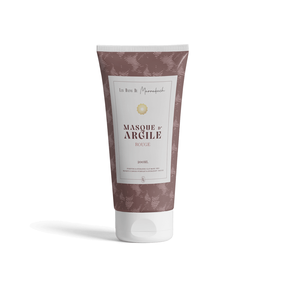 Masque à l’argile rouge 200g, purifiant et hydratant, idéal pour réveiller l’éclat de la peau et l’adoucir.