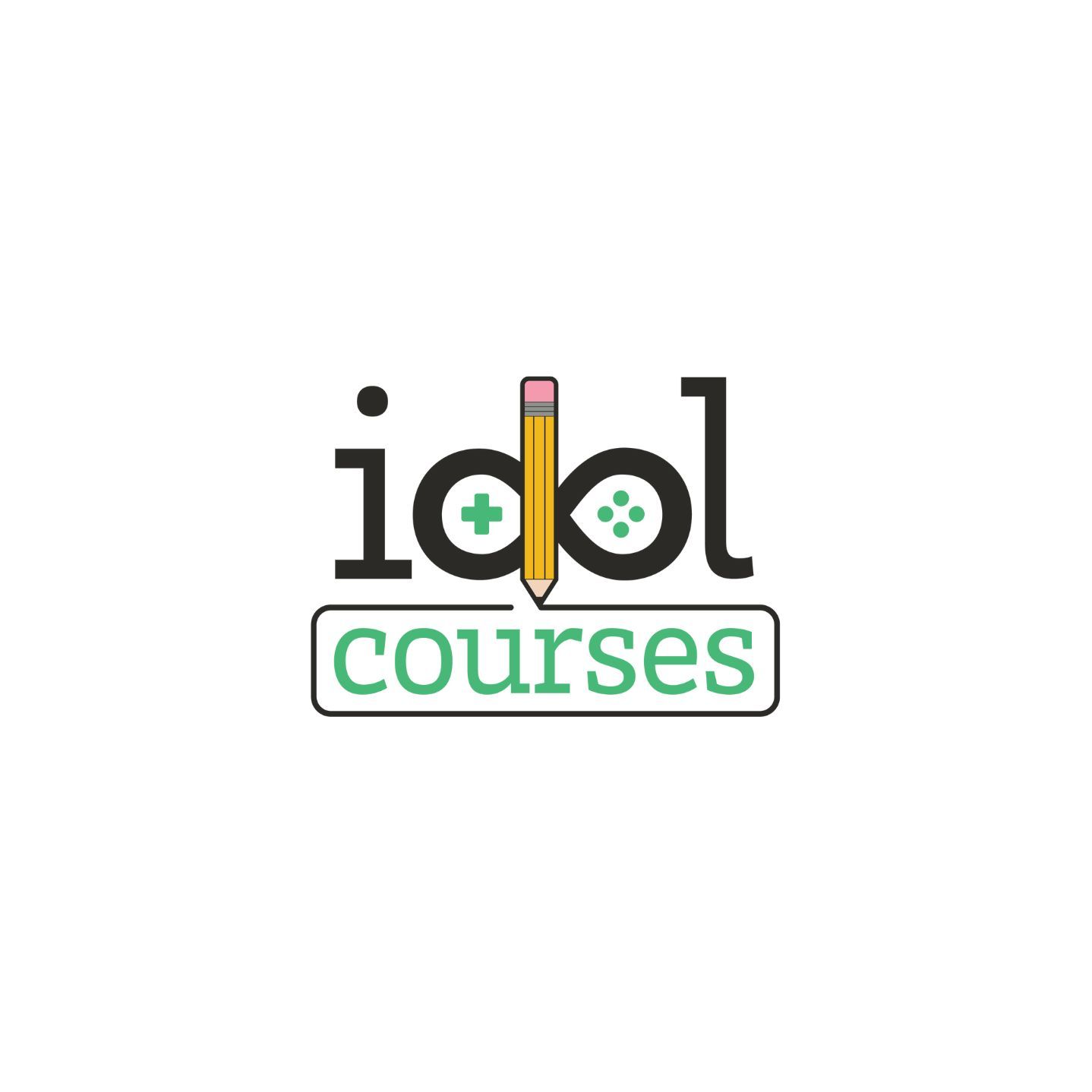 A logo for idol courses with a pencil and a button.