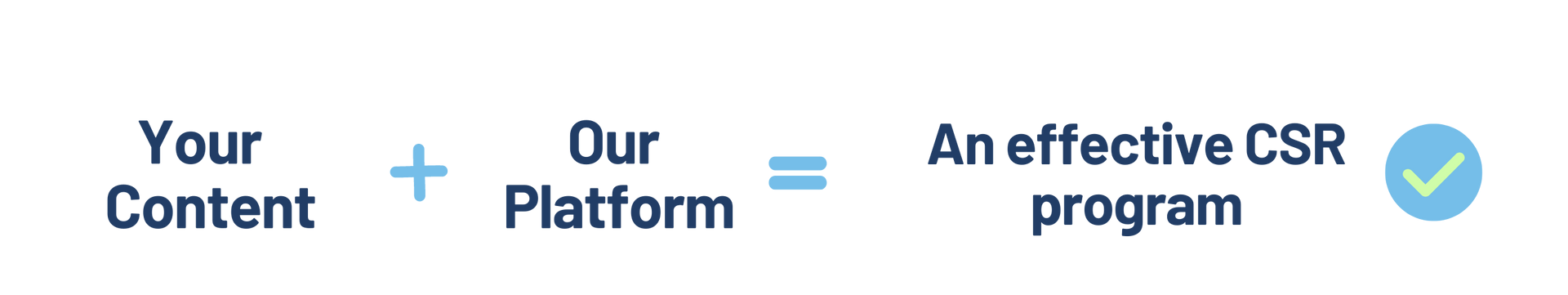 A graphic that says your content + our platform = an effective csr program