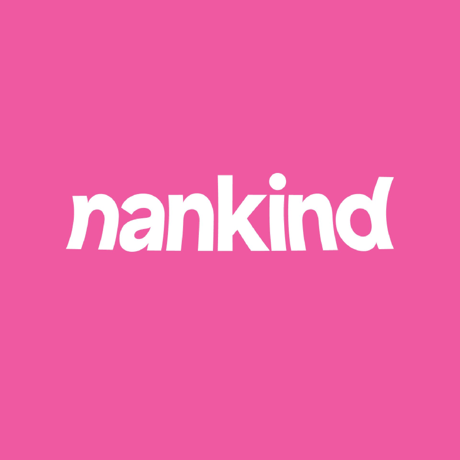 The logo for nankind is on a pink background.